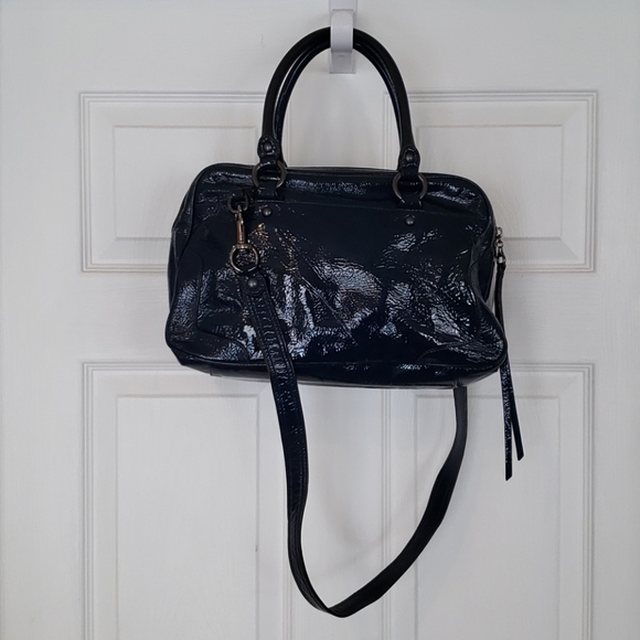 Coach Poppy Blue Push Lock Patent Leather Satchel - Picture 6 of 16